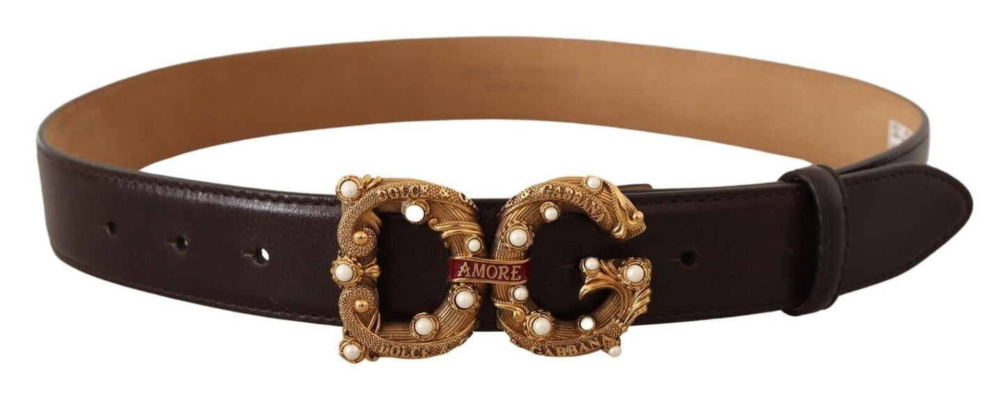 Elegant Dark Brown Leather Amore Belt