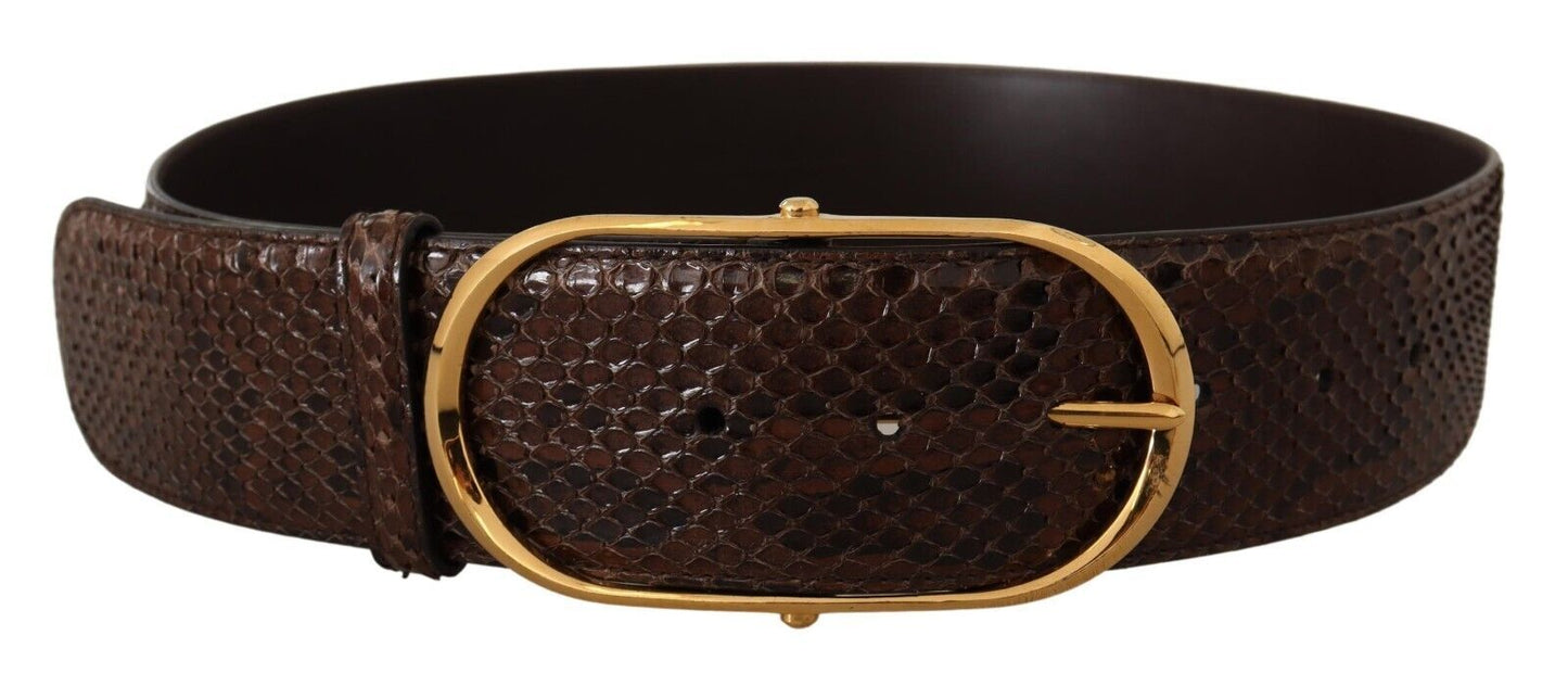 Elegant Python Leather Belt with Gold Buckle