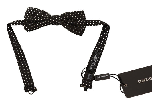 Elegant Black Silk Dotted Bow Tie