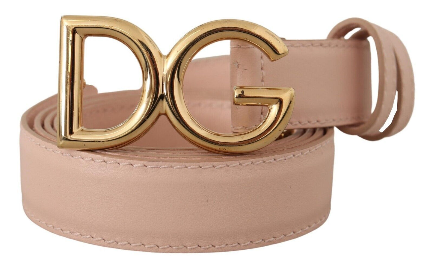 Elegant Pink Leather Belt with Gold Buckle