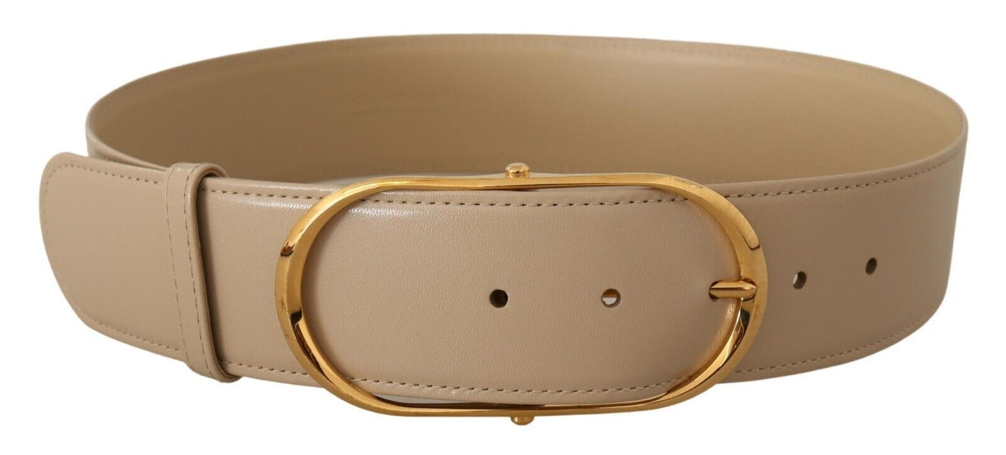 Elegant Beige Oval Buckle Leather Belt