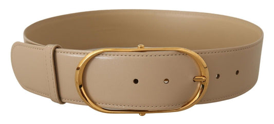 Elegant Beige Oval Buckle Leather Belt