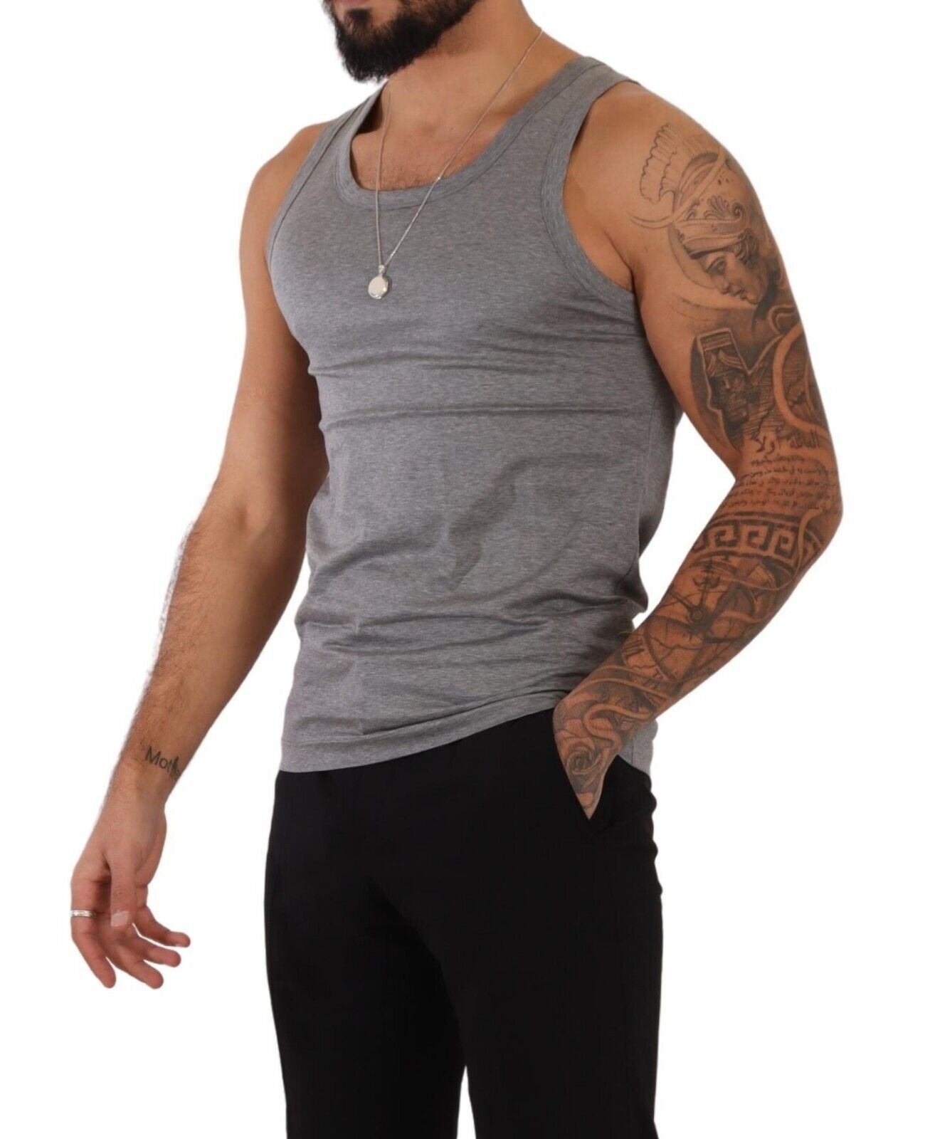 Elegant Melange Grey Tank Top T-Shirt