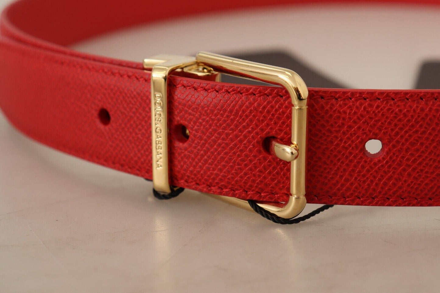 Elegant Red Leather Engraved Buckle Belt