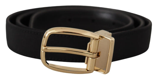 Chic Grosgrain Leather Belt with Gold Tone Buckle