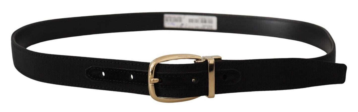 Chic Grosgrain Leather Belt with Gold Tone Buckle