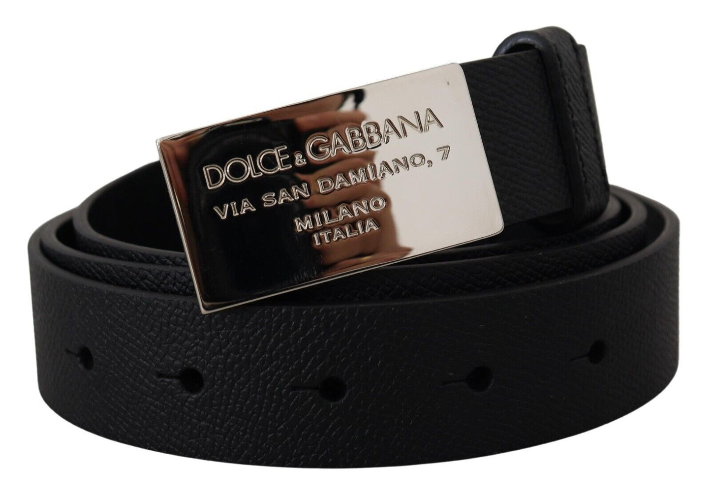 Elegant Black Leather Belt with Metal Buckle