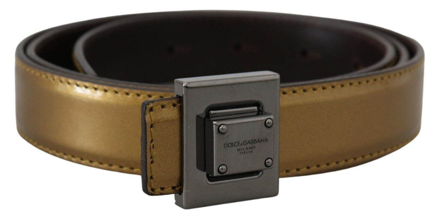 Gold Square Buckle Leather Belt