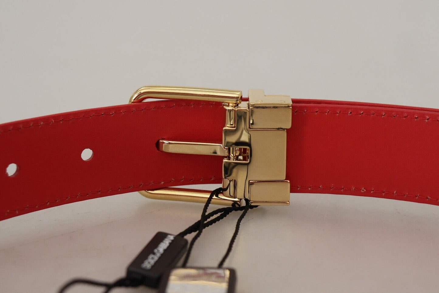 Elegant Red Leather Engraved Buckle Belt