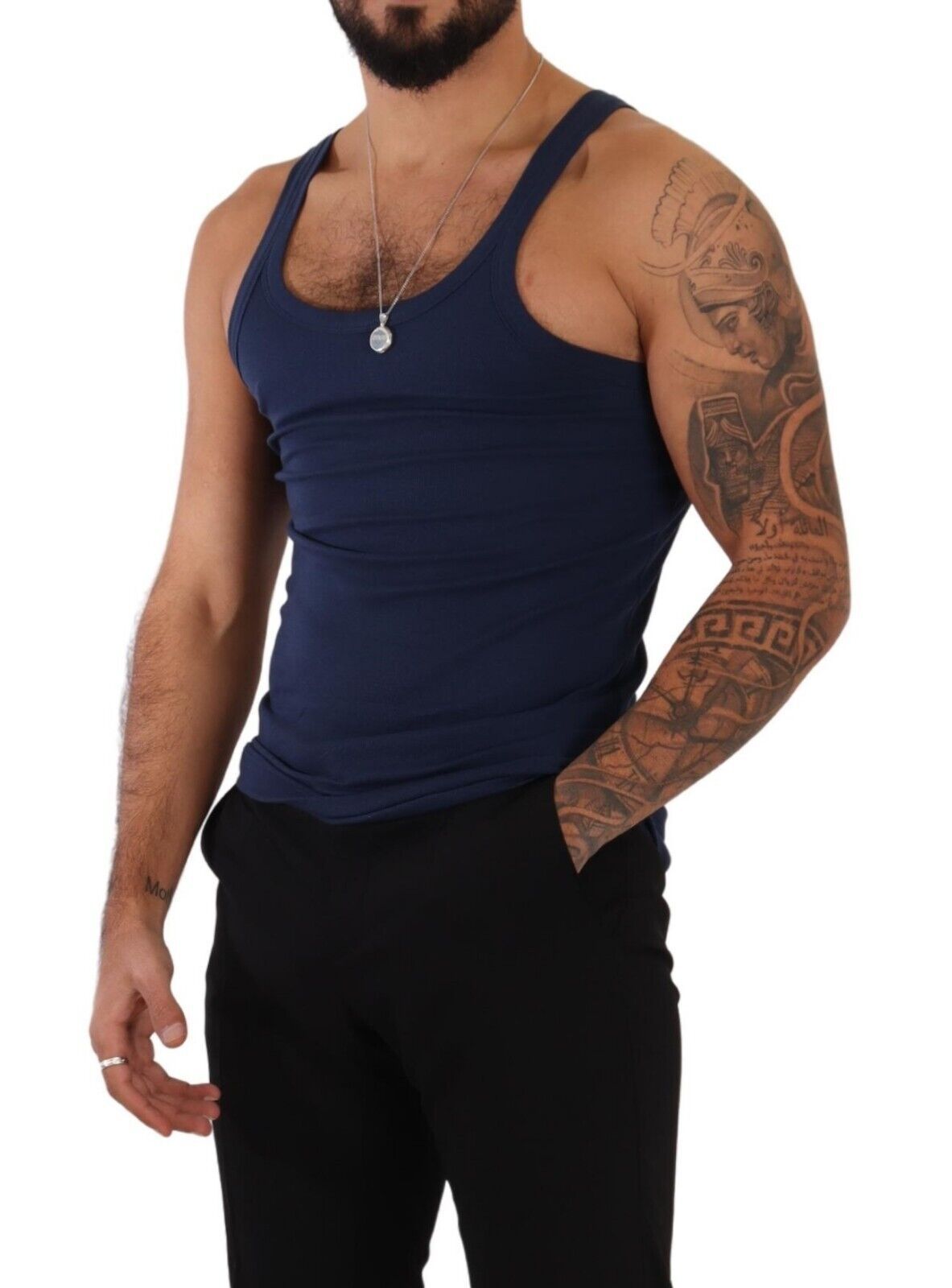 Elegant Dark Blue Cotton Tank Top