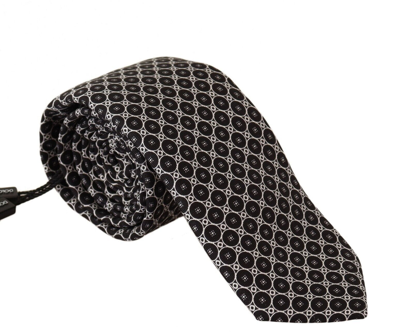 Elegant Patterned Black Silk Tie