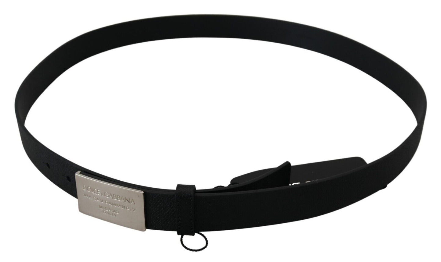 Elegant Black Leather Belt with Metal Buckle