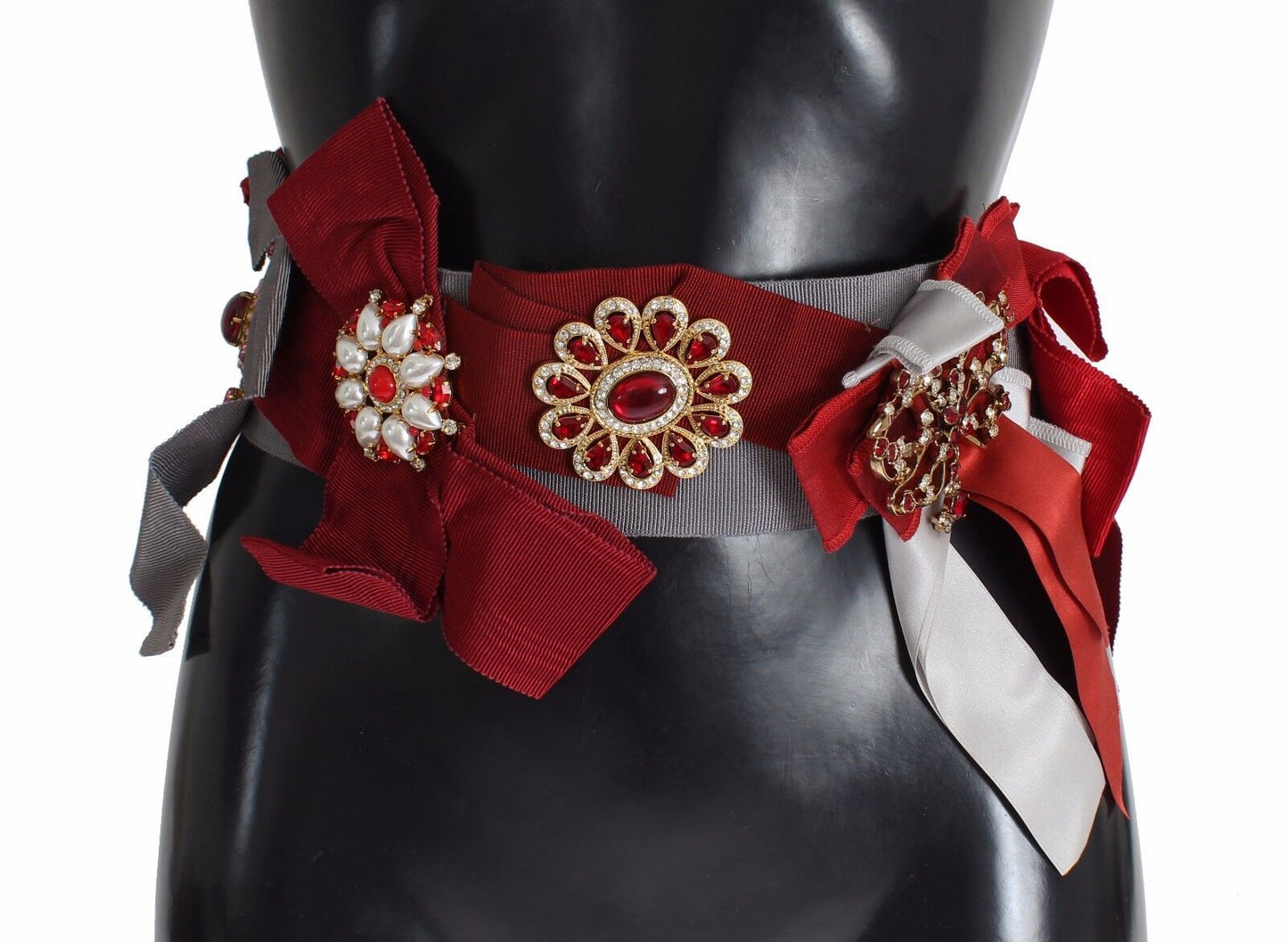 Crystal-Embellished Red Silk-Cotton Belt