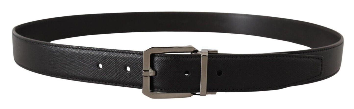 Elegant Black Leather Belt with Metal Buckle