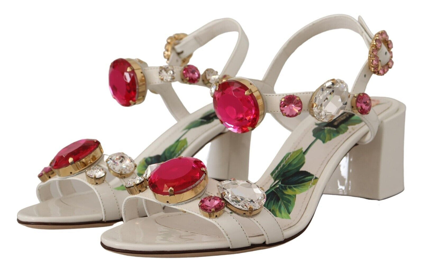 Elegant White Heel Sandals with Crystal Accents