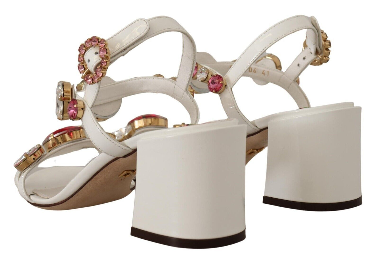 Elegant White Heel Sandals with Crystal Accents