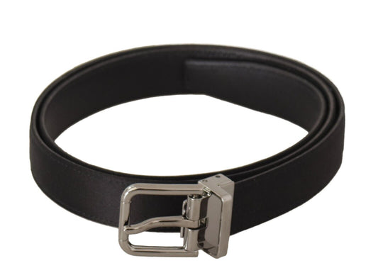 Elegant Black Leather Belt with Metal Buckle