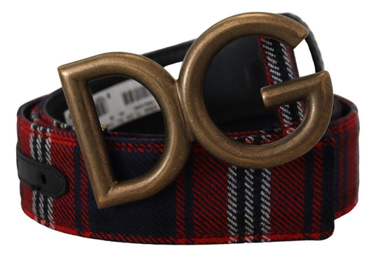 Elegant Multicolor Tartan Belt with Logo Buckle