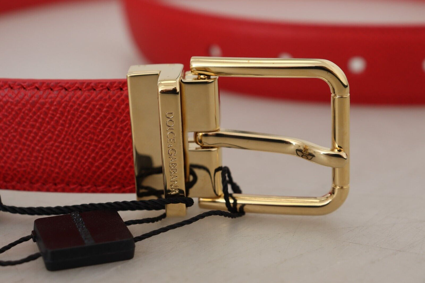 Elegant Red Leather Engraved Buckle Belt