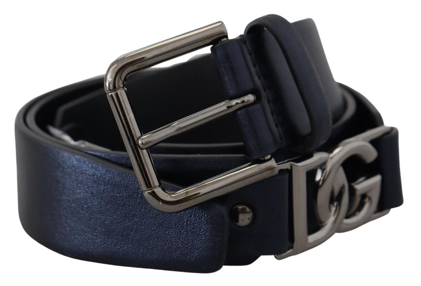 Metallic Blue Italian Leather Belt