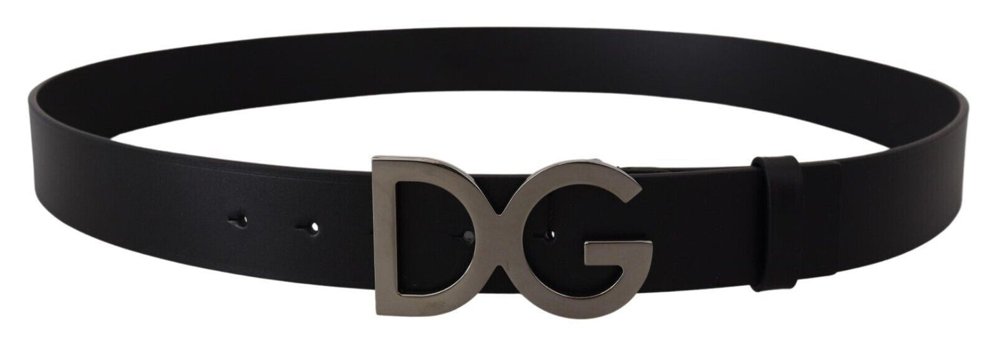 Elegant Black Leather DG Logo Belt