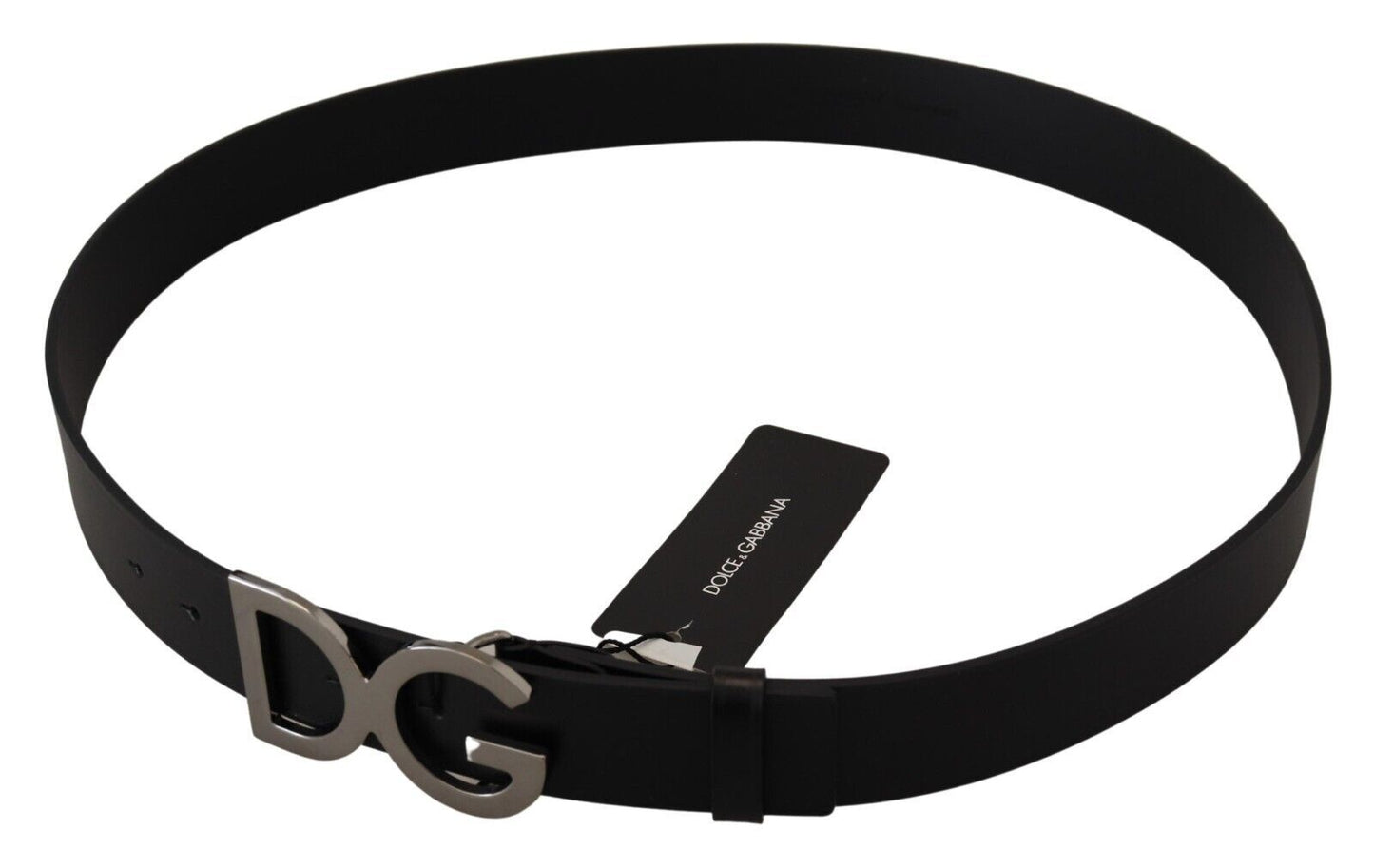 Elegant Black Leather DG Logo Belt