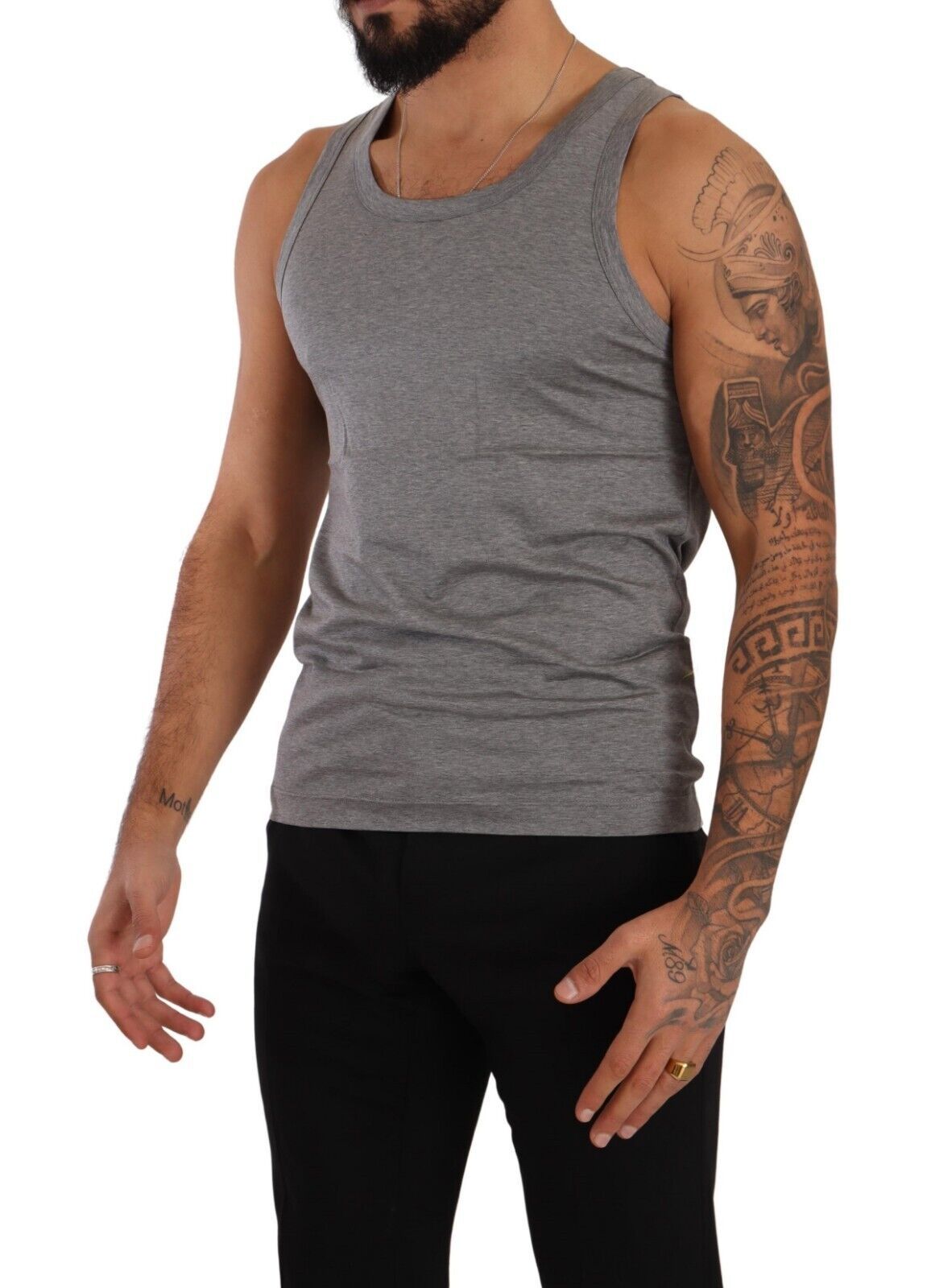 Elegant Melange Grey Tank Top T-Shirt