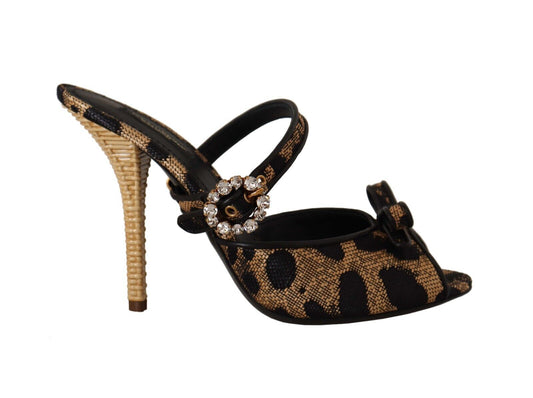 Crystal-Embellished Leopard Print Heels