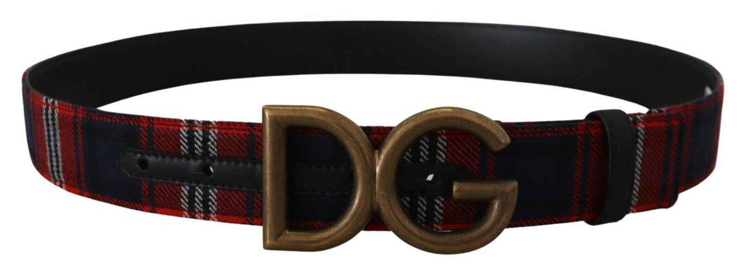 Elegant Multicolor Tartan Belt with Logo Buckle