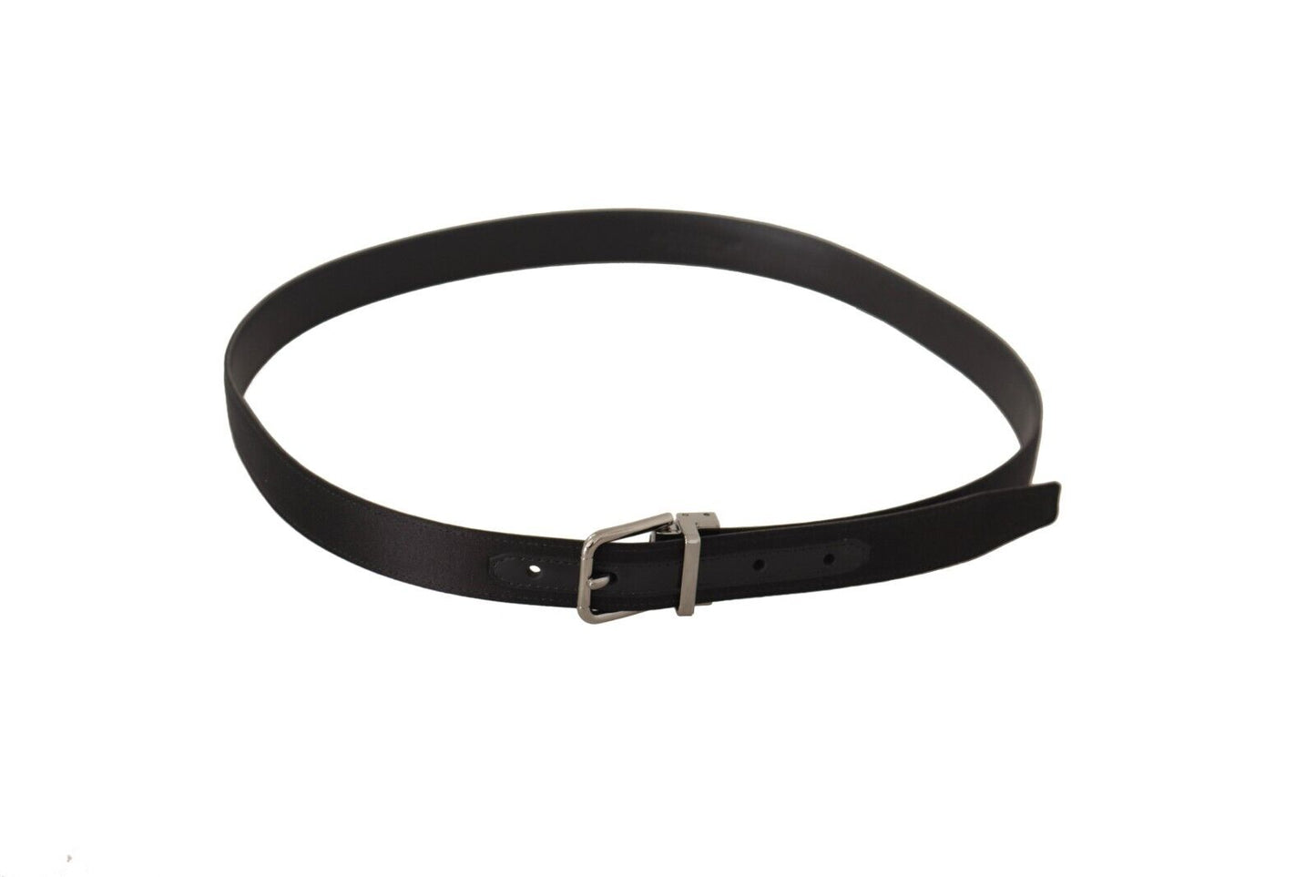 Elegant Black Leather Belt with Metal Buckle