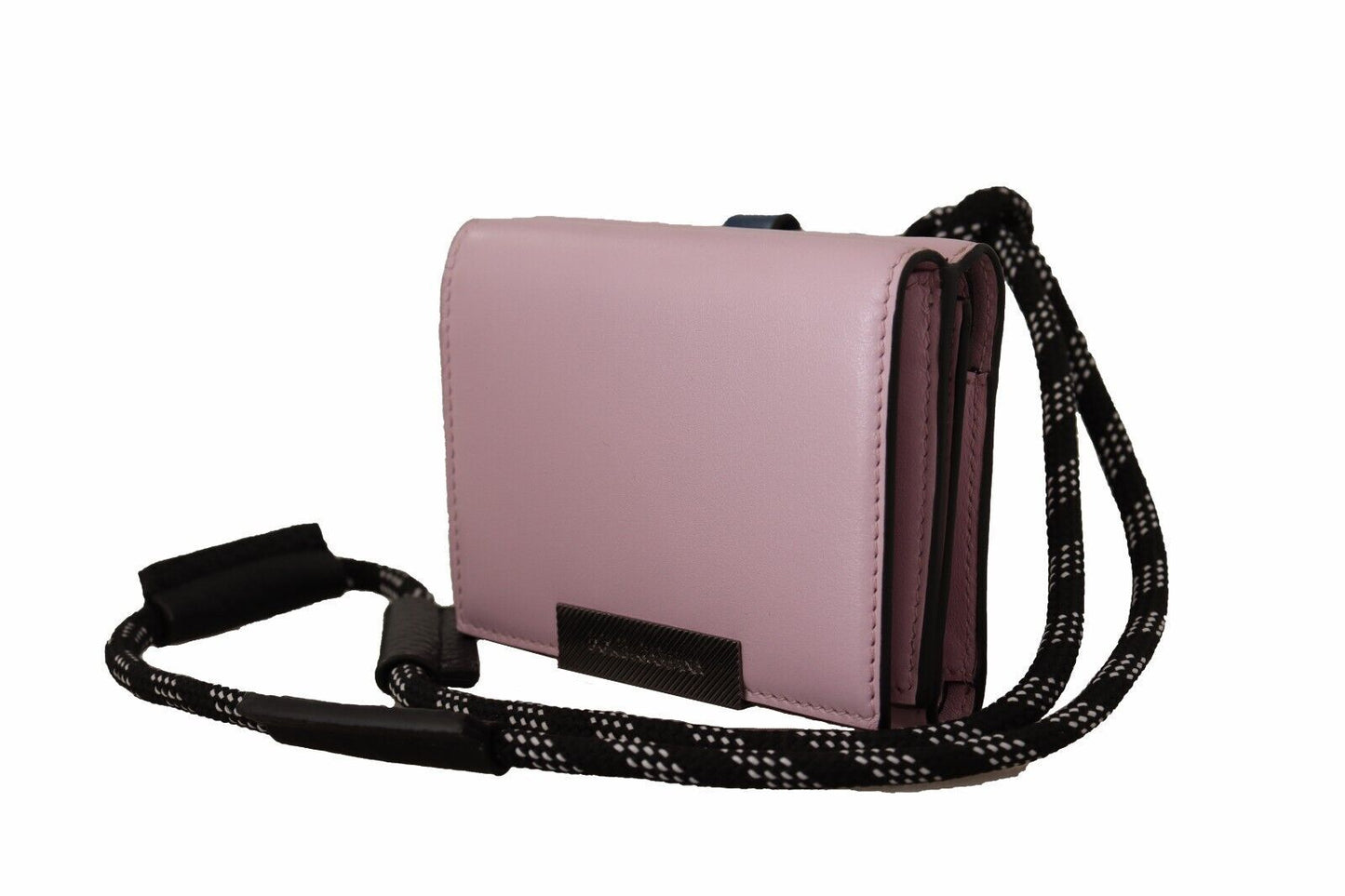 Elegant Pink Bifold Leather Wallet with Neck Strap