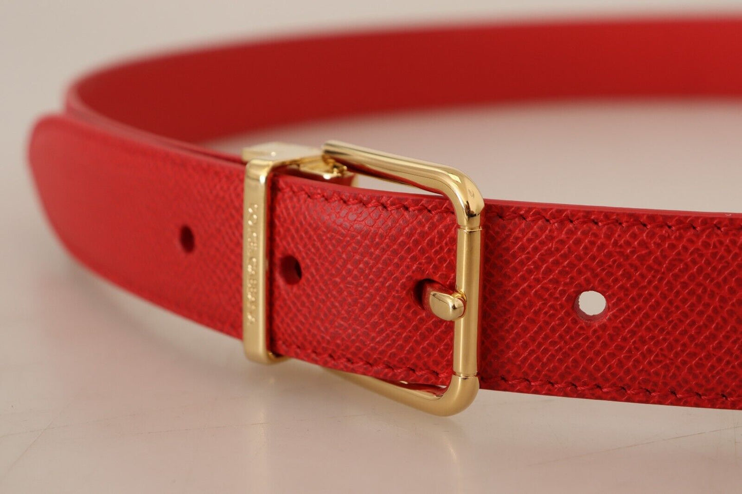 Exquisite Red Leather Belt with Gold-Tone Buckle