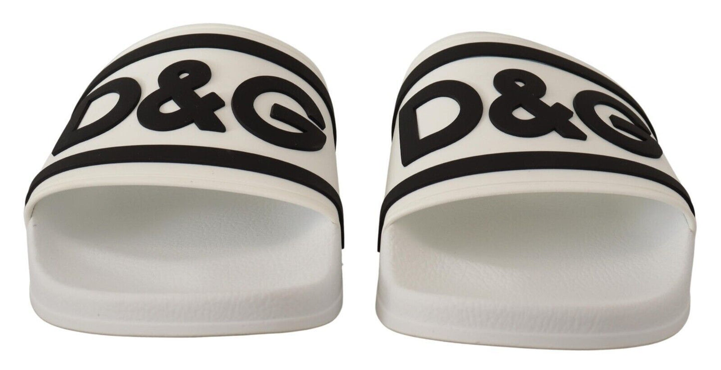 Chic White Leather Slides with Black Detailing