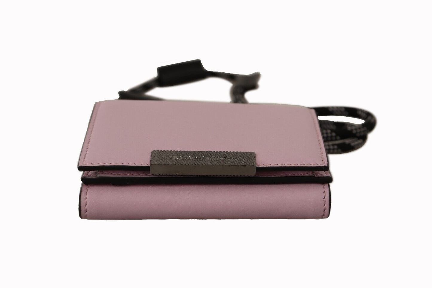 Elegant Pink Bifold Leather Wallet with Neck Strap