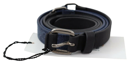 Black Blue Leather Silver Logo Belt