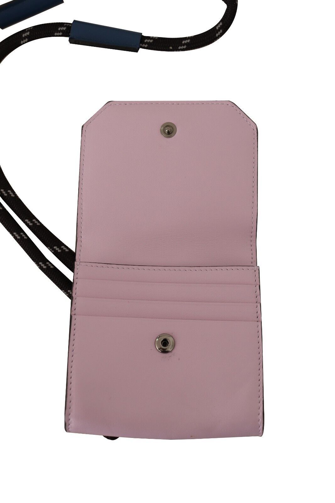 Chic Pink Leather Bifold Wallet with Neck Strap