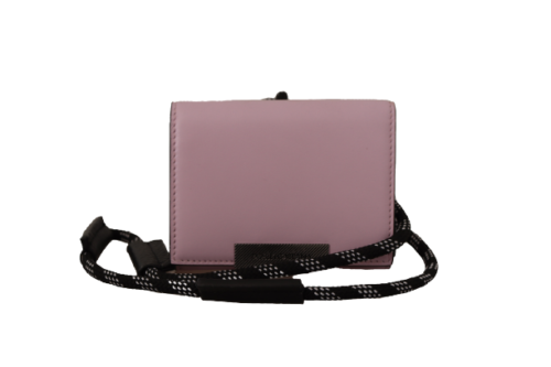 Elegant Pink Bifold Leather Wallet with Neck Strap