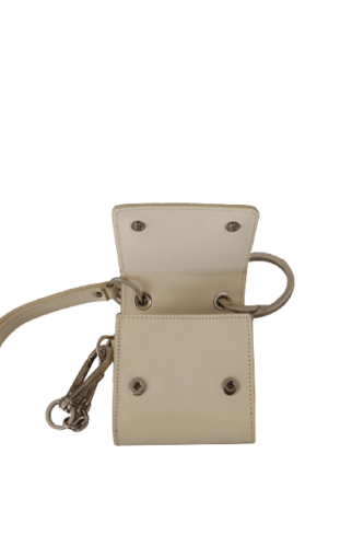 Elegant White Leather Coin Purse with Chain Strap