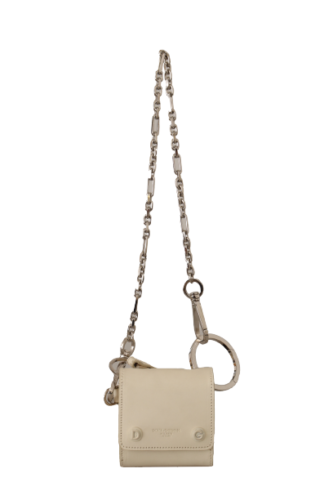 Elegant White Leather Coin Purse with Chain Strap