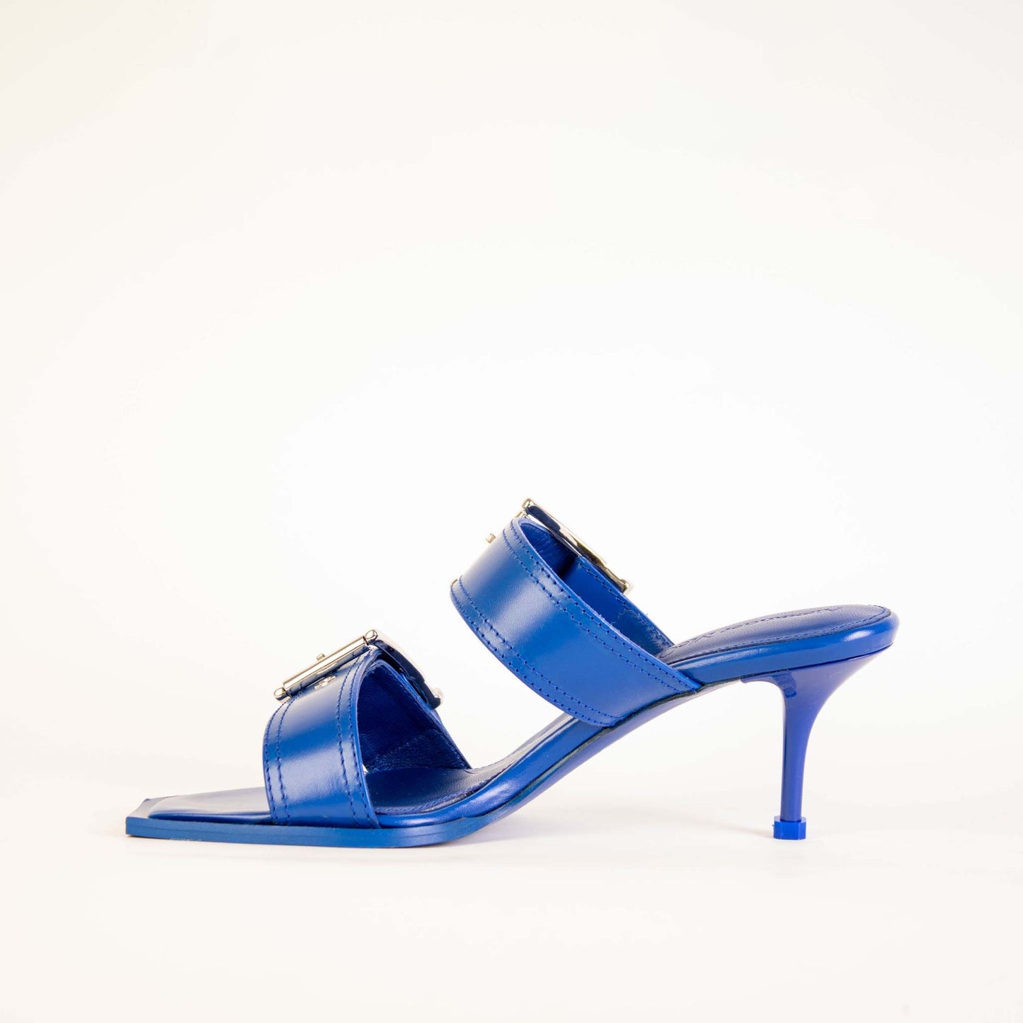 Blue Heeled Buckle Leather Sandals