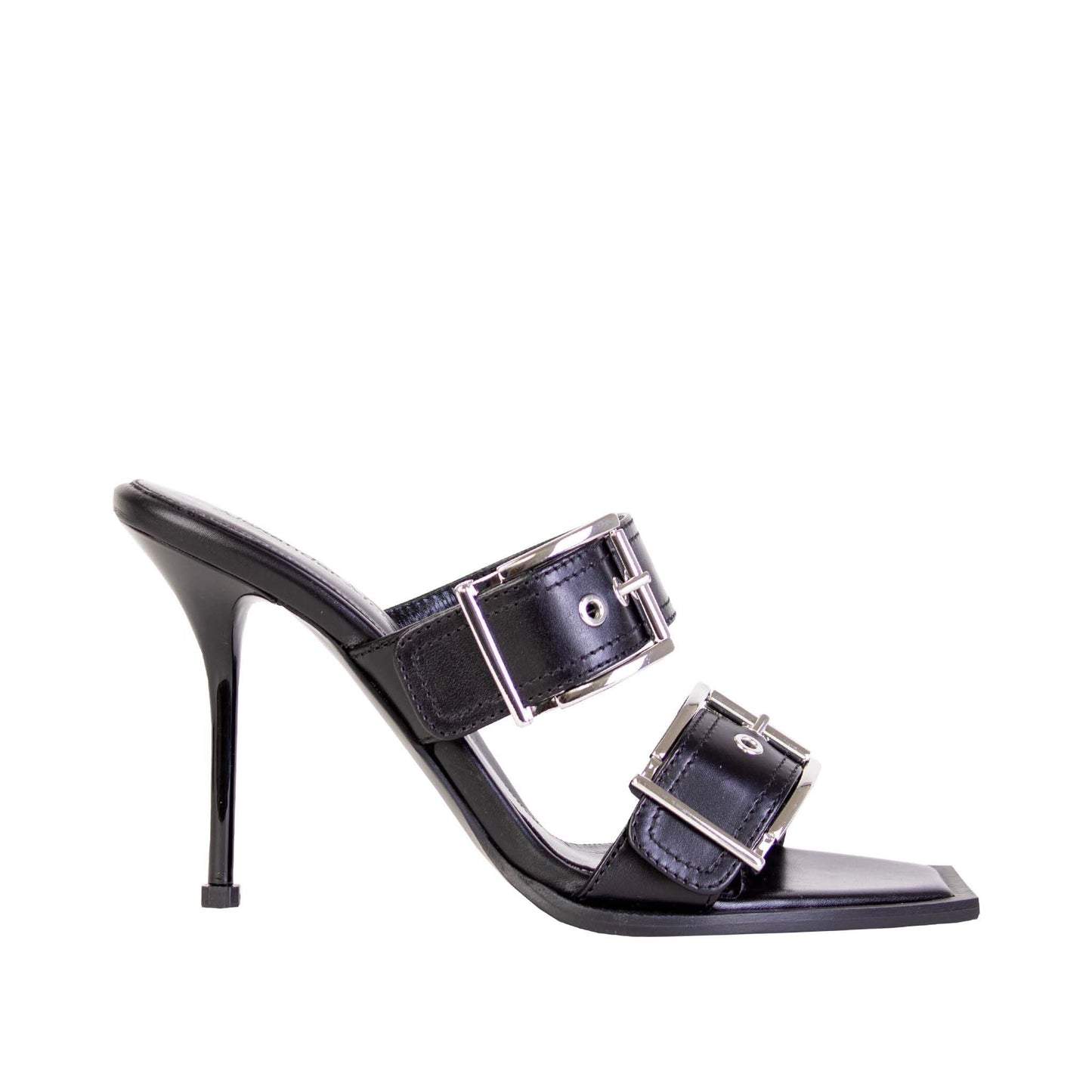 Heeled Buckle Black Sandals