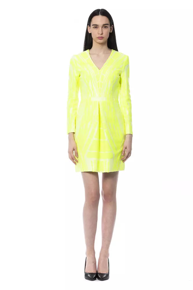 Chic Open V-Neck Print Dress with Long Sleeves