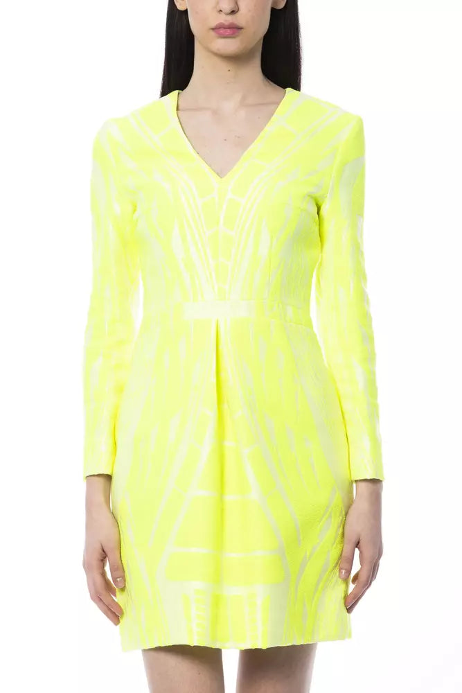 Chic Open V-Neck Print Dress with Long Sleeves