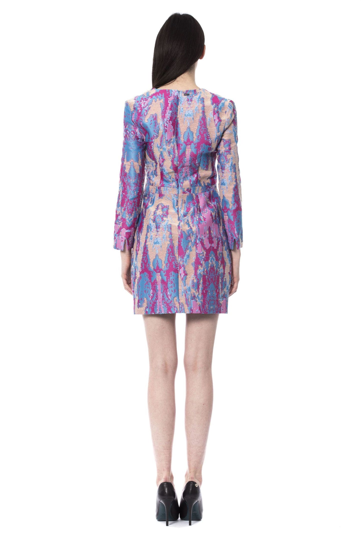 Vibrant Print V-Neck Dress with Long Sleeves