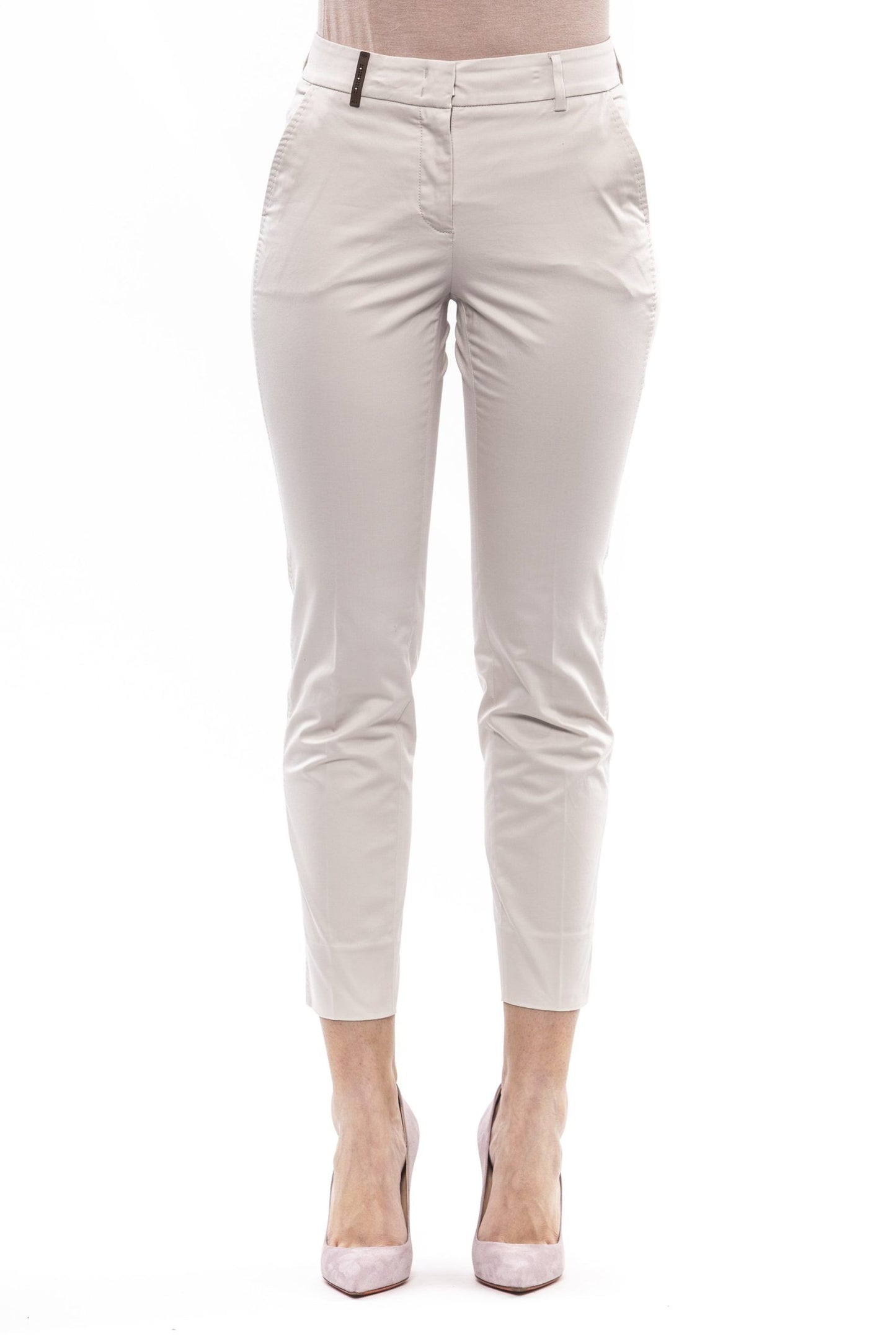 Elegant Beige Stretch Slim Trousers