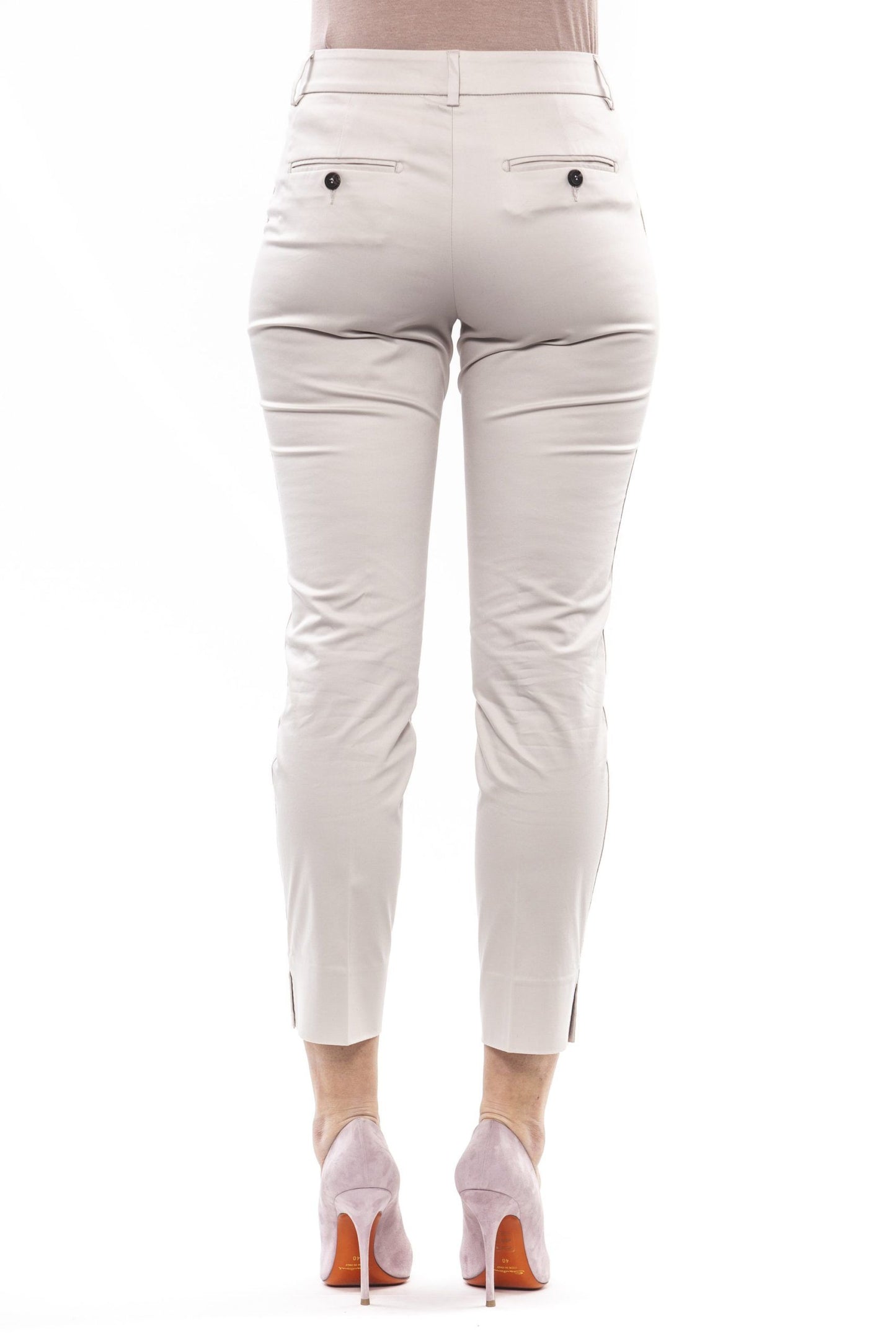 Elegant Beige Stretch Slim Trousers