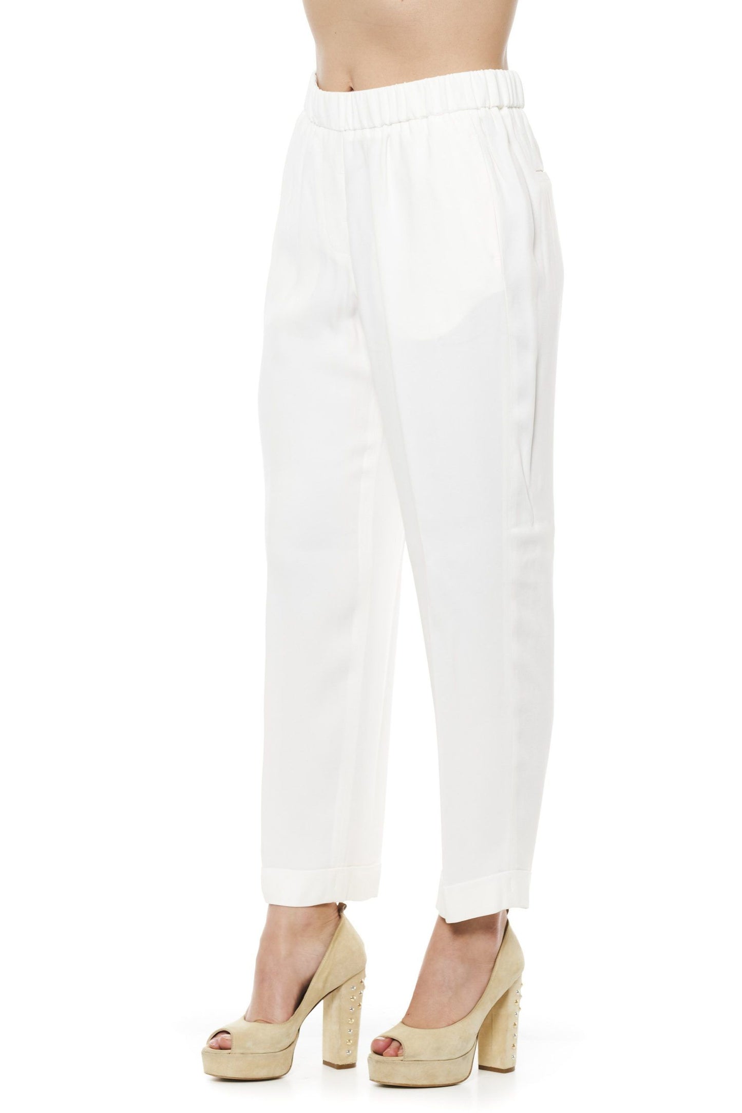 Chic White Trousers with a Comfortable Elastic Waist