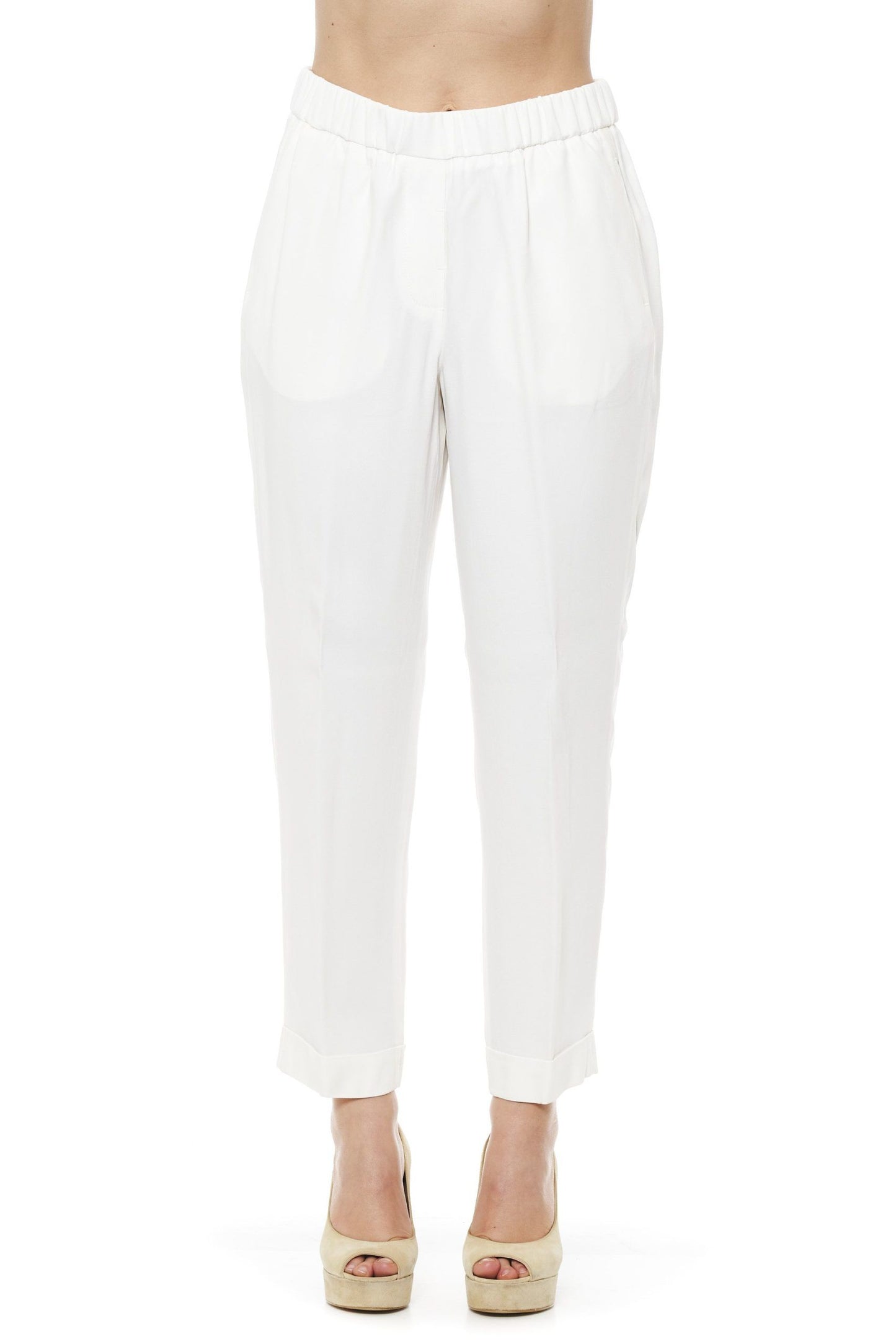 Chic White Trousers with a Comfortable Elastic Waist