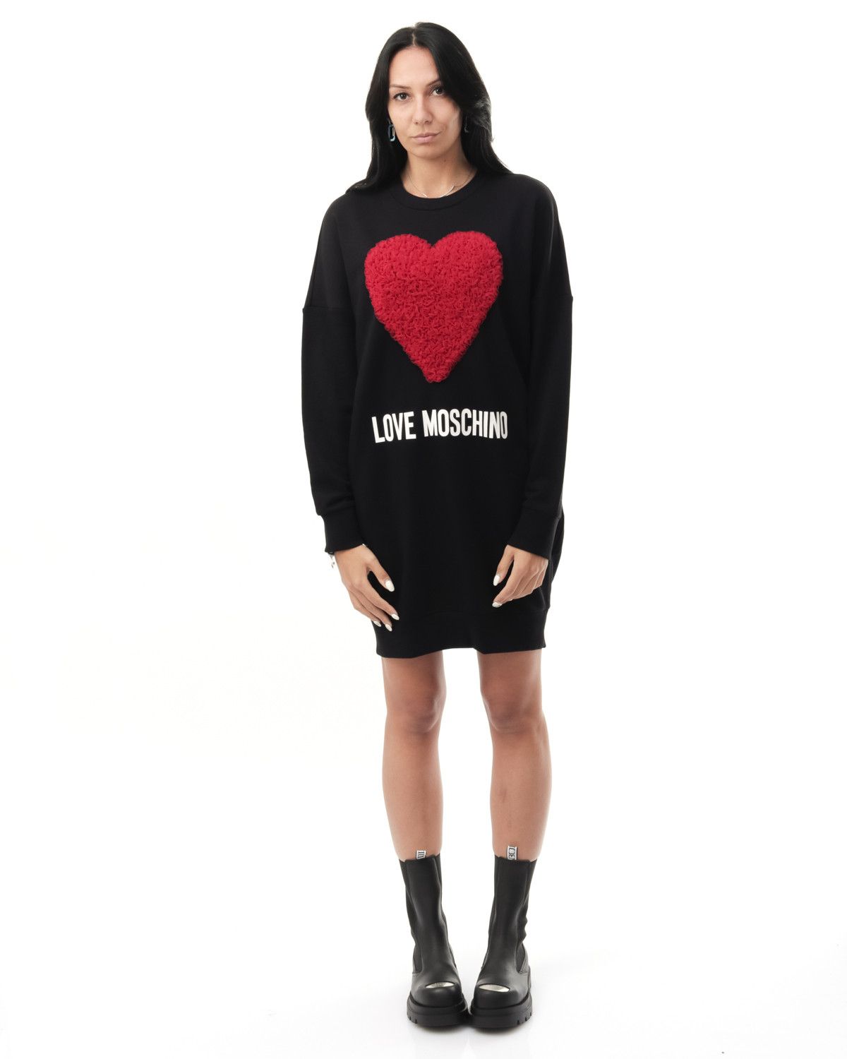 Heart Motif Crew-Neck Black Dress