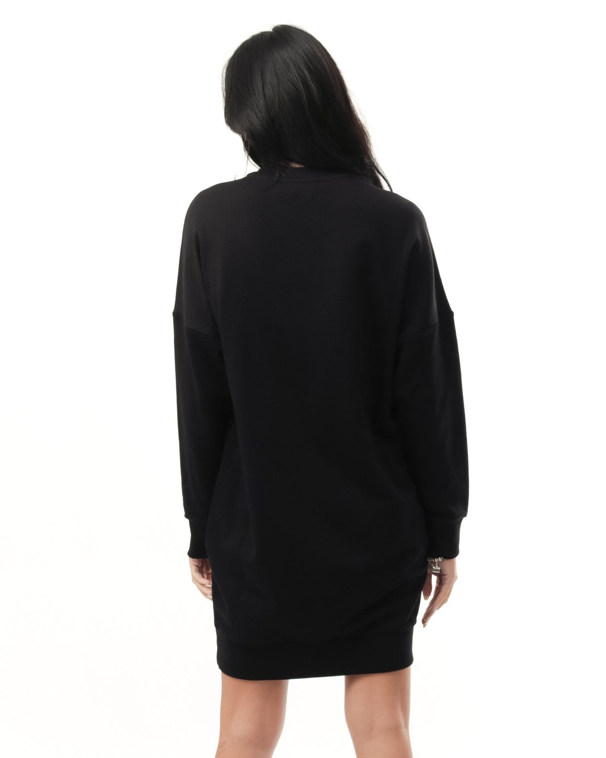 Heart Motif Crew-Neck Black Dress